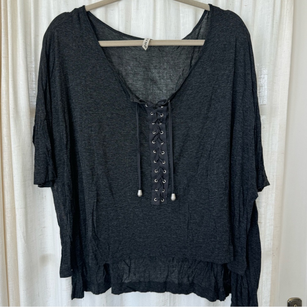 Emma & Sam Gray Lace Up Sweater
